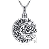 wholesale 925 Sterling Silver Rose Floral Keepsake Urn Locket Necklace with Funnel and Chain for Women's Memorial Jewelry-B-rose flower