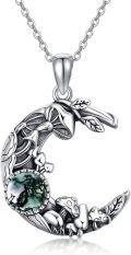 wholesale 925 Sterling Silver Moon Pendant with Green Stone and Mushrooms for Women's Necklaces Gifts-0-0