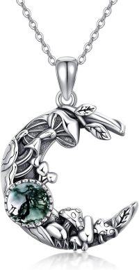 wholesale 925 Sterling Silver Moon Pendant with Green Stone and Mushrooms for Women's Necklaces Gifts-Mushroom with Moss Agate
