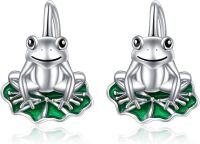wholesale 925 Sterling Silver Animal Leverback Hoop Earrings Axolotl Cat Sloth Dog Fox Huggie Hypoallergenic Jewelry Gifts for Women Teens-Frog