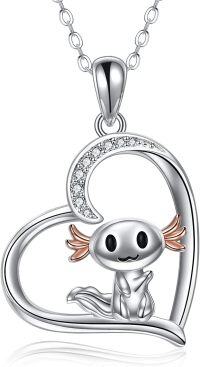 wholesale 925 Sterling Silver Heart-Shaped Axolotl Charm Necklace - Adorable Animal Jewelry for Women and Girls-Axolotl heart