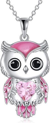 wholesale 925 Sterling Silver Birthstone Owl Pendant Necklace Jewelry Gift for Women-10-October
