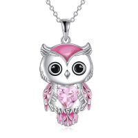 wholesale 925 Sterling Silver Birthstone Owl Pendant Necklace Jewelry Gift for Women-10-October