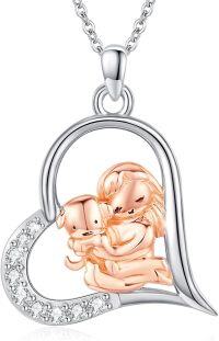 wholesale 925 Sterling Silver Heart-Shaped Angel and Puppy Pendant Necklace for Women's Gift-Dog and ladies 2
