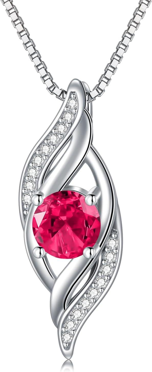wholesale Sterling Silver Birthstone Infinity Necklace for Women Love Jewelry Gift-07-Jul.-Ruby