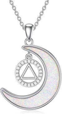 wholesale 925 Sterling Silver Opal Crescent Moon Pendant Triangle Halo Gift for Wife/Mom/Birthday/Christmas-Sobriety