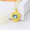 wholesale Gold 925 Sterling Silver Blue Crystal Heart Photo Locket Pendant Necklace for Women Girls  45cm Chain Length-0-1