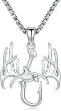 wholesale 925 Sterling Silver Deer Antlers & Duck Fishing Hook Mens Pendant Necklaces-0-0