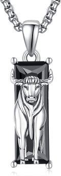 wholesale 925 Sterling Silver Bull Pendant with Black Cubic Zirconia Chain for Men Women  45cm Length-0-0