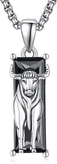 wholesale 925 Sterling Silver Bull Pendant with Black Cubic Zirconia Chain for Men Women  45cm Length-Bull