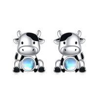 wholesale 925 Sterling Silver Cute Cow Earring Wholesale With Moonstone Detail-Cow Moonstone