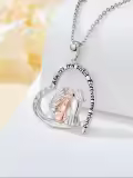 TOUPOP Sterling Silver Heart/Moon Pendant Always My Sister Forever My Friend-0-1