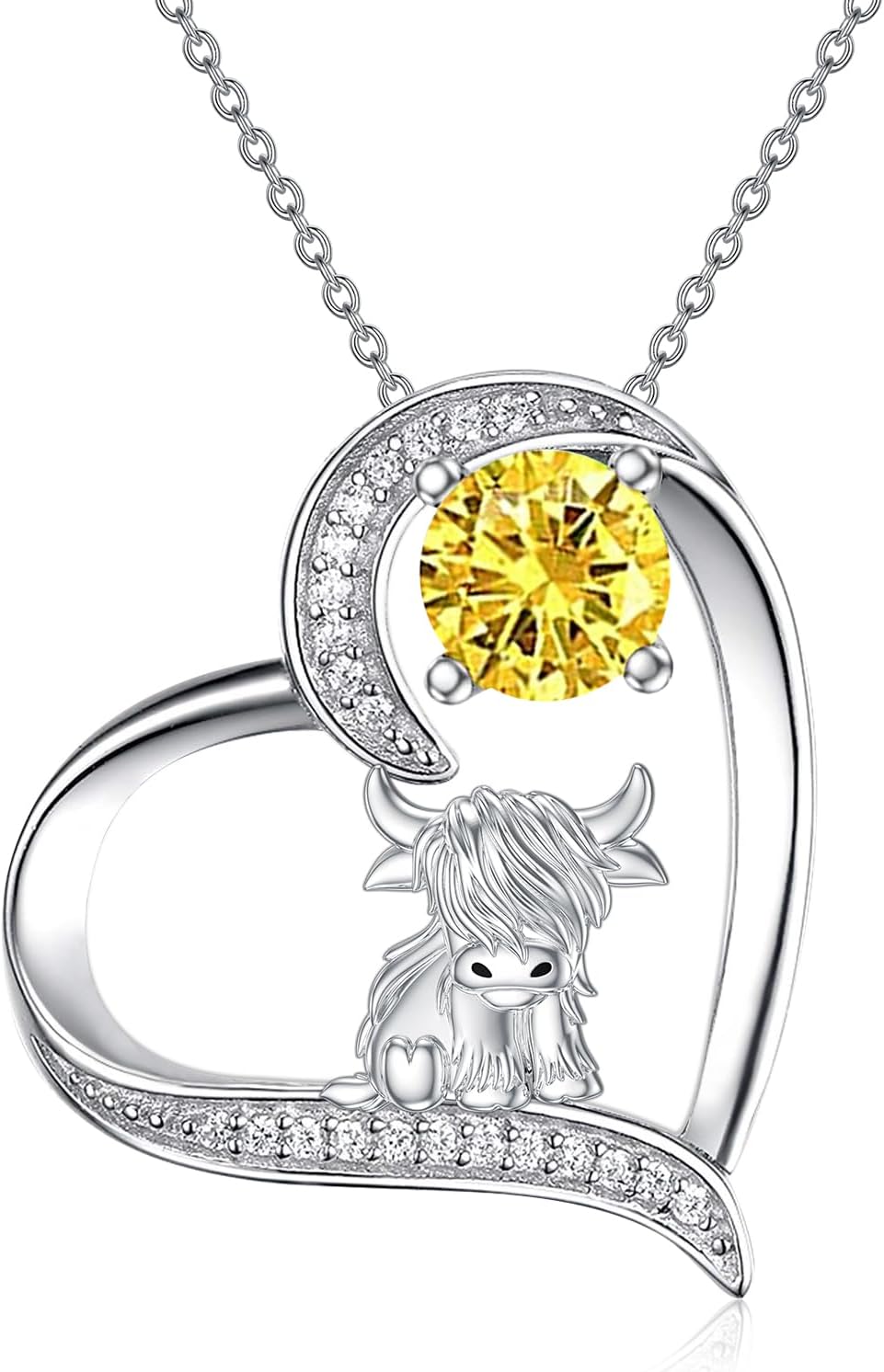 Sterling Silver Highland Cow Birthstone Necklace Jewelry Gifts for Women Girls-1-11-November-1-11-November