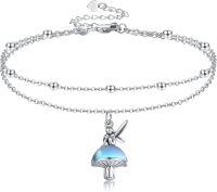 wholesale 925 Sterling Silver Blue Moonstone & Moss Agate Mushroom Charm Ankle Anklet for Women and Girls-Fairy