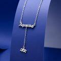 wholesale 925 Sterling Silver Aquarius Zodiac Sign Lariat Necklace with Wave Charm for Women Astrology-0-2