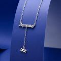 wholesale 925 Sterling Silver Aquarius Zodiac Name Lariat Drop Necklace Platinum Plated-0-2