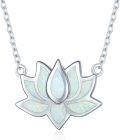 wholesale 925 Sterling Silver Opal Lotus Flower Necklace Yoga Gift for Women Mom-0-0