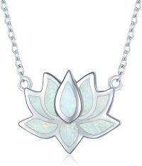 wholesale 925 Sterling Silver Opal Lotus Flower Necklace Yoga Gift for Women Mom-White Opal