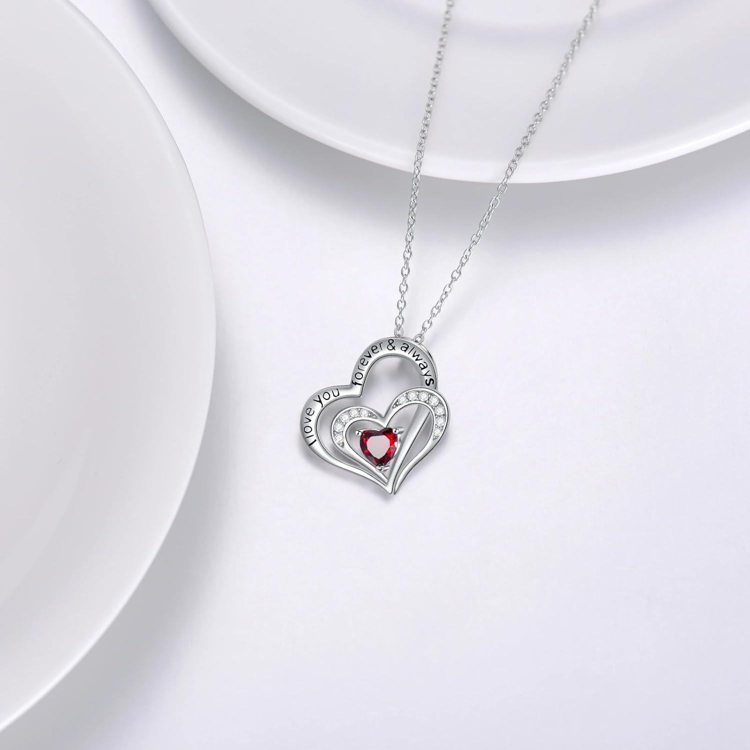 Sterling Silver CZ Heart Birthstone Necklace for Women Anniversary Gift-0-3