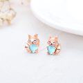 wholesale 925 Sterling Silver Pink Crystal Love Heart Fox Stud Earrings for Girls and Women-0-5