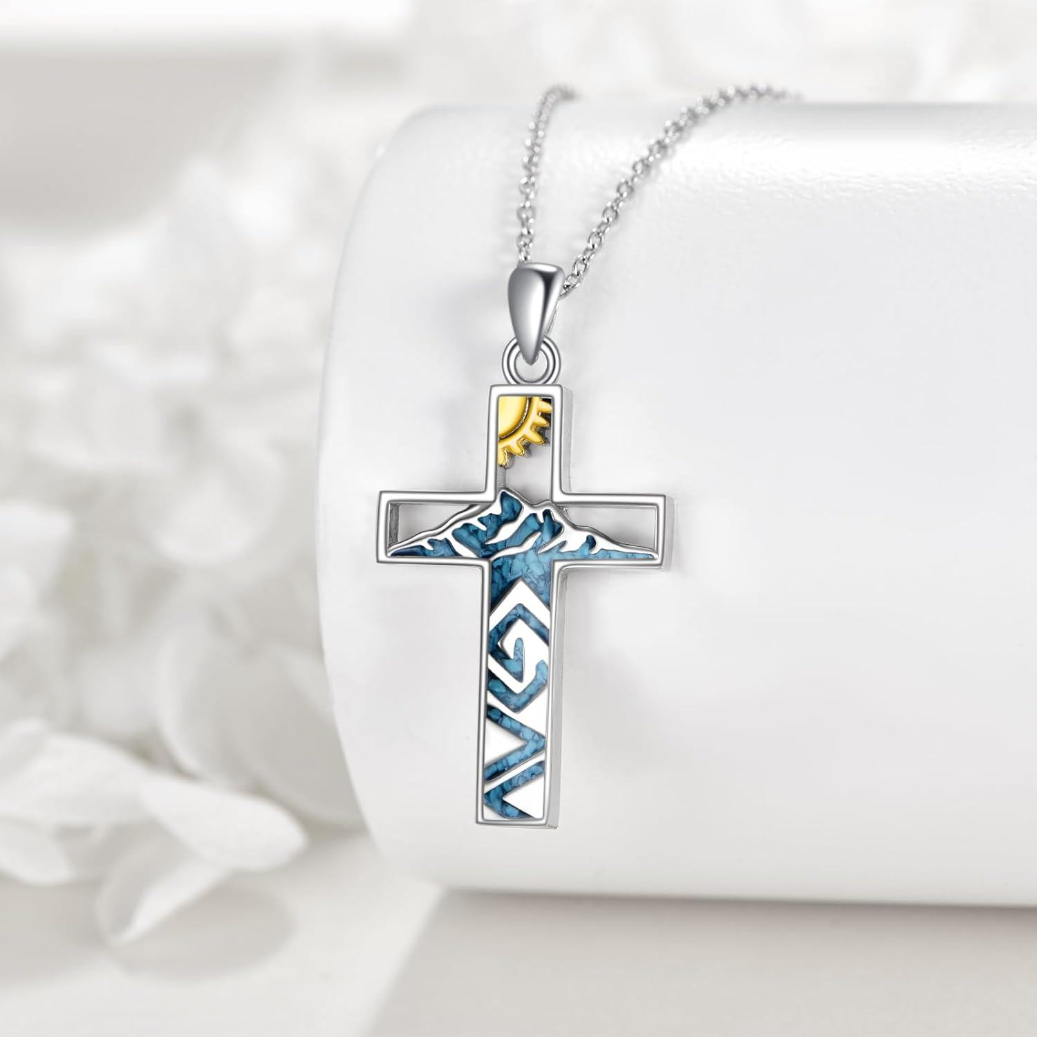  Sterling Silver Abalone Celtic Cross Pendant Necklace Religious Jewelry Gifts ( )-0-3