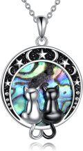 wholesale 925 Sterling Silver Abalone Shell Black Cat Double Pendant Necklace for Women-0-0