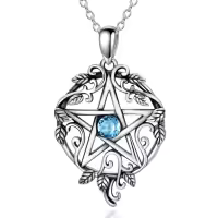 wholesale 925 Sterling Silver Pentagram Necklace with Birthstone Wiccan Tetragrammaton Gift for Women-03-Mar