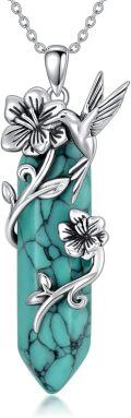 wholesale 925 Sterling Silver Turquoise Flower Vine Hummingbird Pendant Necklaces Gifts for Women and Mom-0-0