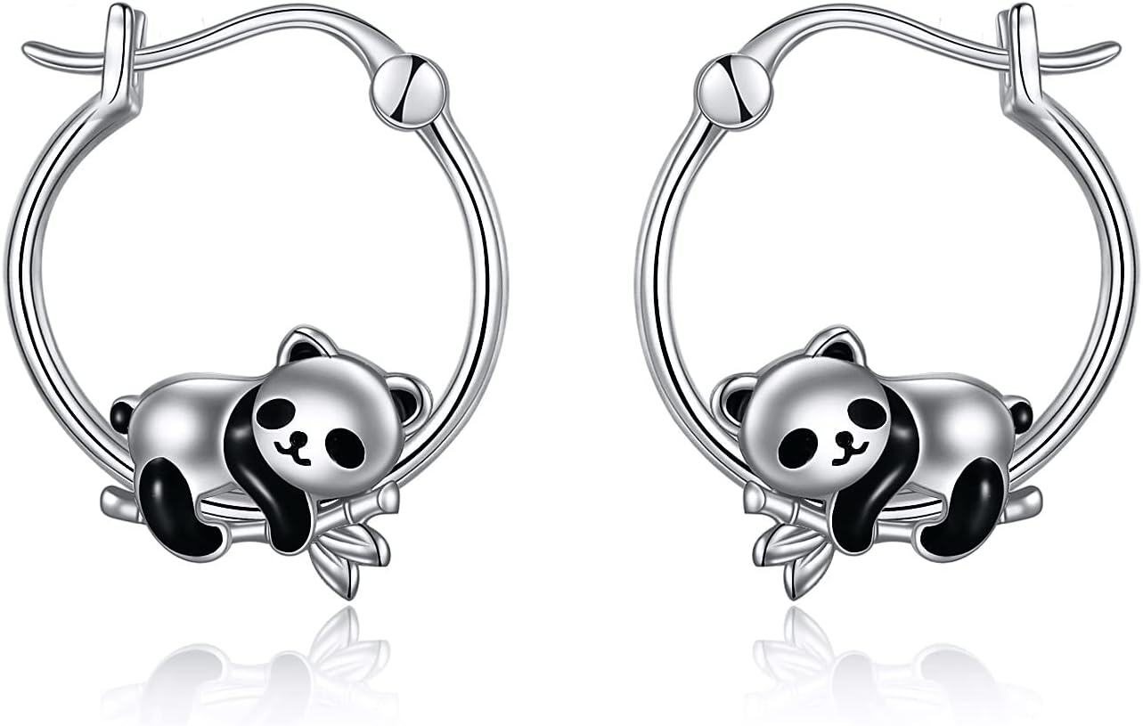 wholesale 925 Sterling Silver Cute Panda Bear Hoop Earrings Gift for Women and Girls-0-0