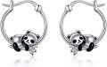 wholesale 925 Sterling Silver Cute Panda Bear Hoop Earrings Gift for Women and Girls-0-0