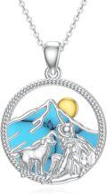 wholesale 925 Sterling Silver Turquoise Wolf and Mountain Pendant Necklace for Women & Men-0-0