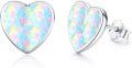 wholesale  14K Gold Plated 925 Sterling Silver Opal Heart Stud Earrings, Colorful Gemstone, 8mm, Gift for Women-0-0