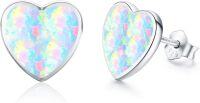 wholesale  14K Gold Plated 925 Sterling Silver Opal Heart Stud Earrings, Colorful Gemstone, 8mm, Gift for Women-Sterling Sliver