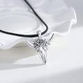 wholesale 925 Sterling Silver Bull Skull Rose Flower Pendant Leather Cord Chain Necklace s for Men Women-0-1