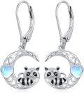 wholesale 925 Sterling Silver Raccoon Heart Moonstone Leverback Dangle Earrings for Women Girls Gifts Jewelry Accessories 3cm Long-0-0
