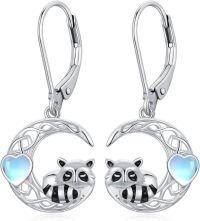 wholesale 925 Sterling Silver Raccoon Heart Moonstone Leverback Dangle Earrings for Women Girls Gifts Jewelry Accessories 3cm Long-Raccoon