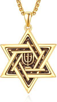 wholesale Gold 925 Sterling Silver Star of David Pendant Necklace with Chain - Jewish s for Men-Candle (Gold)