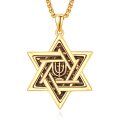 wholesale 925 Sterling Silver Gold Plated Star Of David Menorah Pendant Necklace-0-0