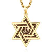 wholesale 925 Sterling Silver Gold Plated Star Of David Menorah Pendant Necklace-Candle (Gold)