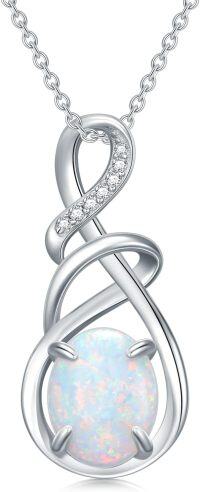 wholesale Sterling Silver Infinity Birthstone Pendant Necklace for Women-10-Opal