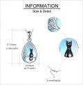 wholesale 925 Sterling Silver Teardrop Black Cat with Star and Branches on Blue Opalite Crescent Moon Pendant Necklace-0-4