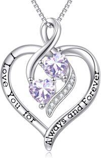 wholesale 925 Sterling Silver Forever Love Heart Birthstone Necklace for Women-Sliver-06-Jun Birthstone Necklace