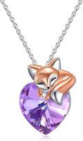 wholesale 925 Sterling Silver Fox Heart Pendant Necklace Purple Crystal s for Her-0-0