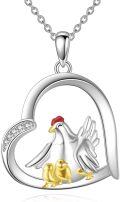 wholesale 925 Sterling Silver Heart-Shaped Chicken Family Pendant Necklace with Gold Plated Chicks-0-0