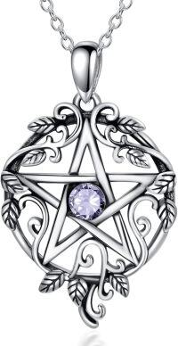 wholesale 925 Sterling Silver Pentagram Necklace with Birthstone Wiccan Tetragrammaton Gift for Women-06-Jun