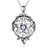 wholesale 925 Sterling Silver Pentagram Necklace with Birthstone Wiccan Tetragrammaton Gift for Women-06-Jun