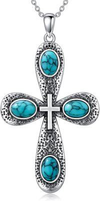 wholesale 925 Sterling Silver Natural Turquoise Stone Cross Pendant Necklace for Women-Modern