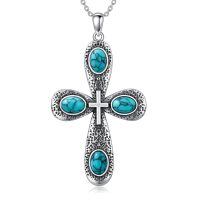 wholesale 925 Sterling Silver Natural Turquoise Stone Cross Pendant Necklace for Women-Modern