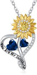 wholesale S925 Sterling Silver with 2-Carat Natural Sapphire Sunflower Birthstone Pendant Necklace - Love Gift for Women-0-0