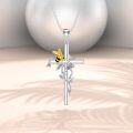 wholesale 925 Sterling Silver Bee and Flower Cross Pendant Necklace - Christian  for Women & Girls-0-2